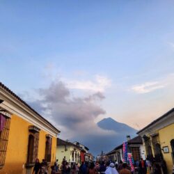 Twilight over Antigua with Volcán de Agua in the background, a serene view for an evening in an Antigua, Guatemala itinerary.